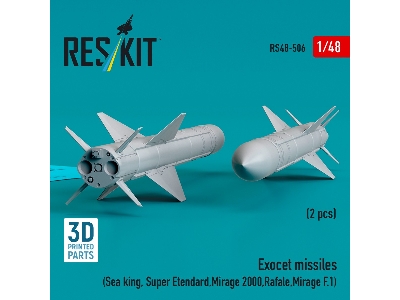 Exocet Missiles (2pcs) (Sea King, Super Etendard, Mirage 2000, Rafale, Mirage F.1) (3d Printed) - zdjęcie 1