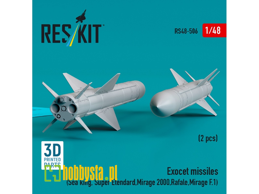 Exocet Missiles (2pcs) (Sea King, Super Etendard, Mirage 2000, Rafale, Mirage F.1) (3d Printed) - zdjęcie 1 Exocet Missiles (2pcs) (Sea King, Super Etendard, Mirage 2000, Rafale, Mirage F.1) (3d Printed) - zdjęcie 1