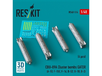 Cbu-89a Cluster Bombs Gator (4pcs) (A-10, F-15e, F-16, B-52, B-1b, B-2) (3d Printed) - zdjęcie 2
