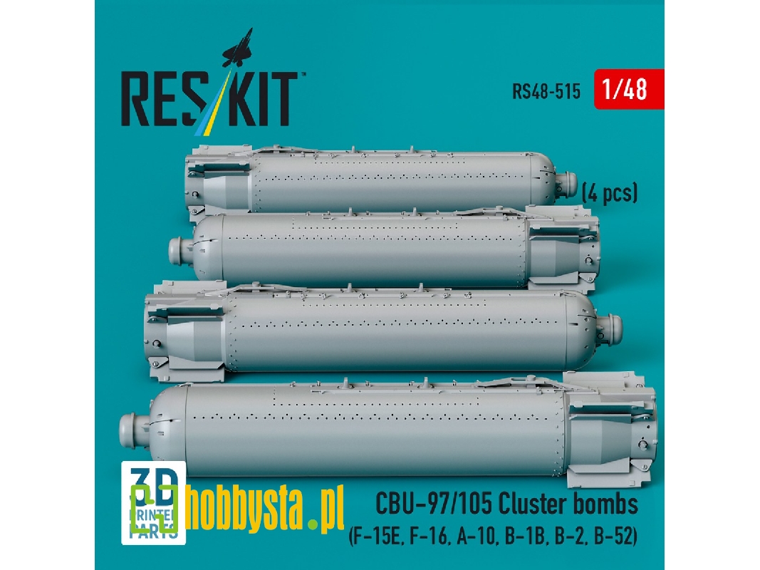 Cbu-97/105 Cluster Bombs (4pcs) (F-15e, F-16, A-10, B-1b, B-2, B-52) (3d Printed) - zdjęcie 1 Cbu-97/105 Cluster Bombs (4pcs) (F-15e, F-16, A-10, B-1b, B-2, B-52) (3d Printed) - zdjęcie 1
