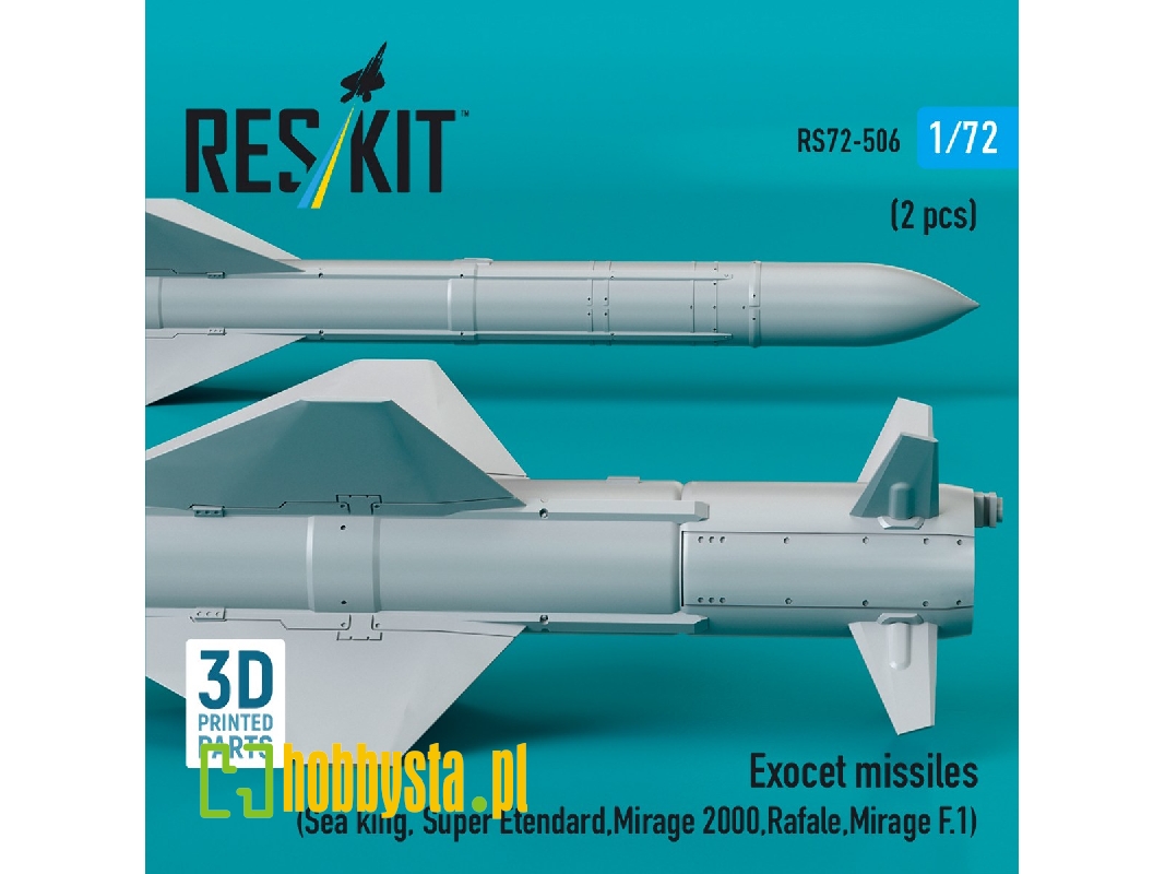 Exocet Missiles (2pcs) (Sea King, Super Etendard, Mirage 2000, Rafale, Mirage F.1) (3d Printed) - zdjęcie 1