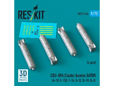 Cbu-89a Cluster Bombs Gator (4pcs) (A-10, F-15e, F-16, B-52, B-1b, B-2) (3d Printed) - zdjęcie 2
