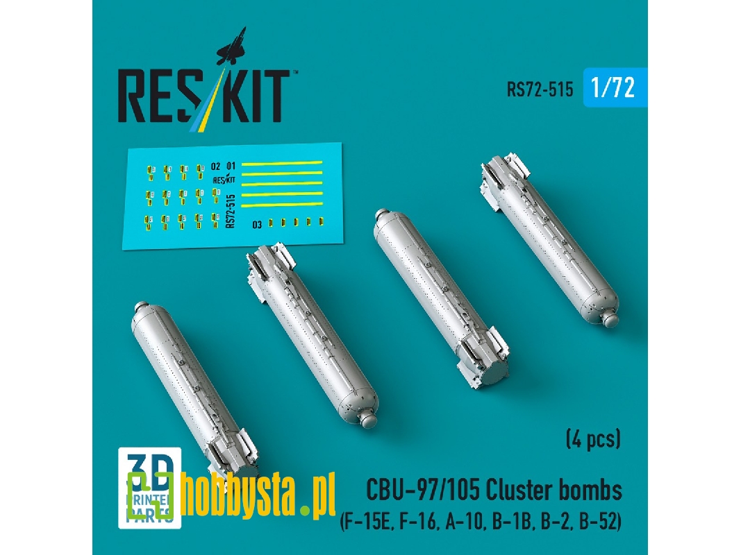 Cbu-97/105 Cluster Bombs (4pcs) (F-15e, F-16, A-10, B-1b, B-2, B-52) (3d Printed) - zdjęcie 1 Cbu-97/105 Cluster Bombs (4pcs) (F-15e, F-16, A-10, B-1b, B-2, B-52) (3d Printed) - zdjęcie 1