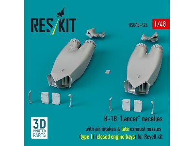 B-1b 'lancer' Nacelles With Air Intakes & Late Exhaust Nozzles (Type 1) (Closed Engine Bays) For Revell Kit (3d Printed) - zdję