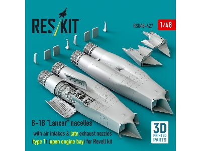 B-1b 'lancer' Nacelles With Air Intakes & Late Exhaust Nozzles (Type 1) (Open Engine Bay) For Revell Kit (3d Printed) - zdjęcie