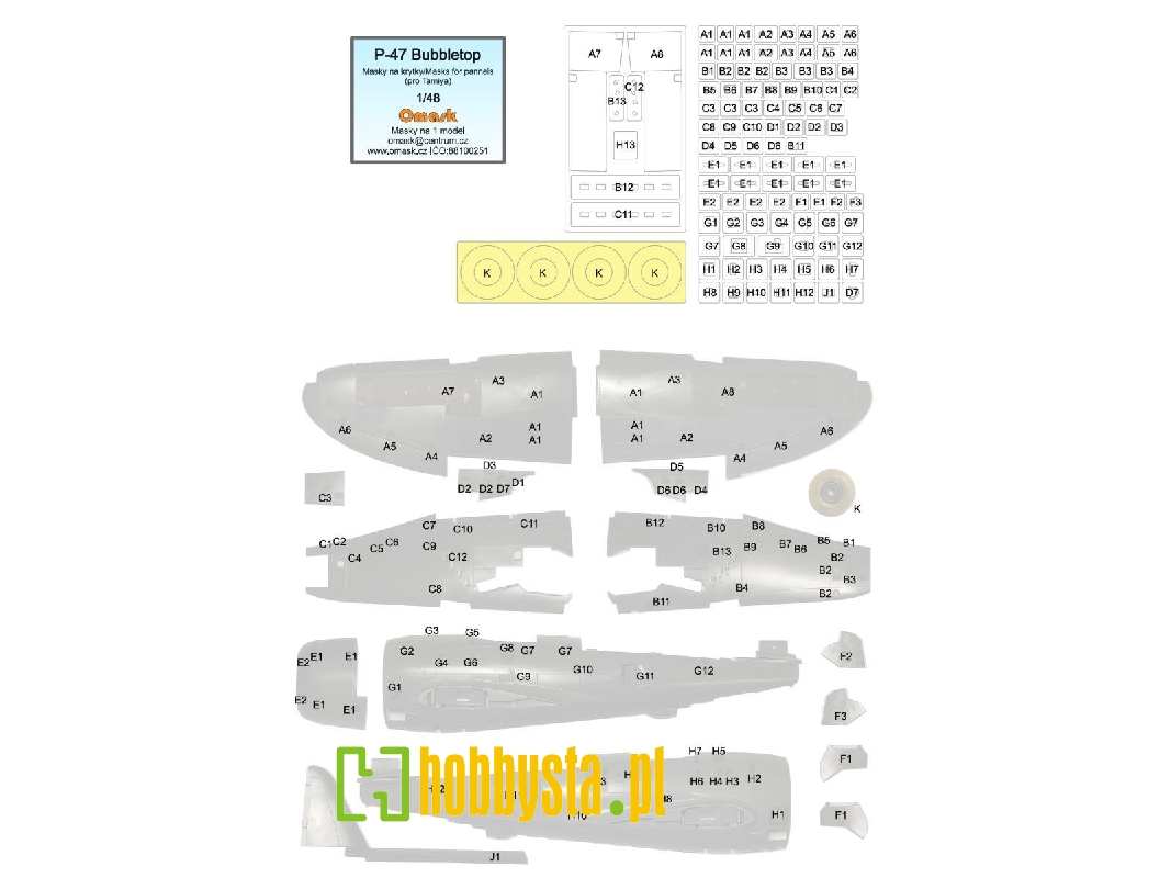 Republic P-47 Bubbletop - Mask For Panels (For Tamiya Kits) - zdjęcie 1 Republic P-47 Bubbletop - Mask For Panels (For Tamiya Kits) - zdjęcie 1