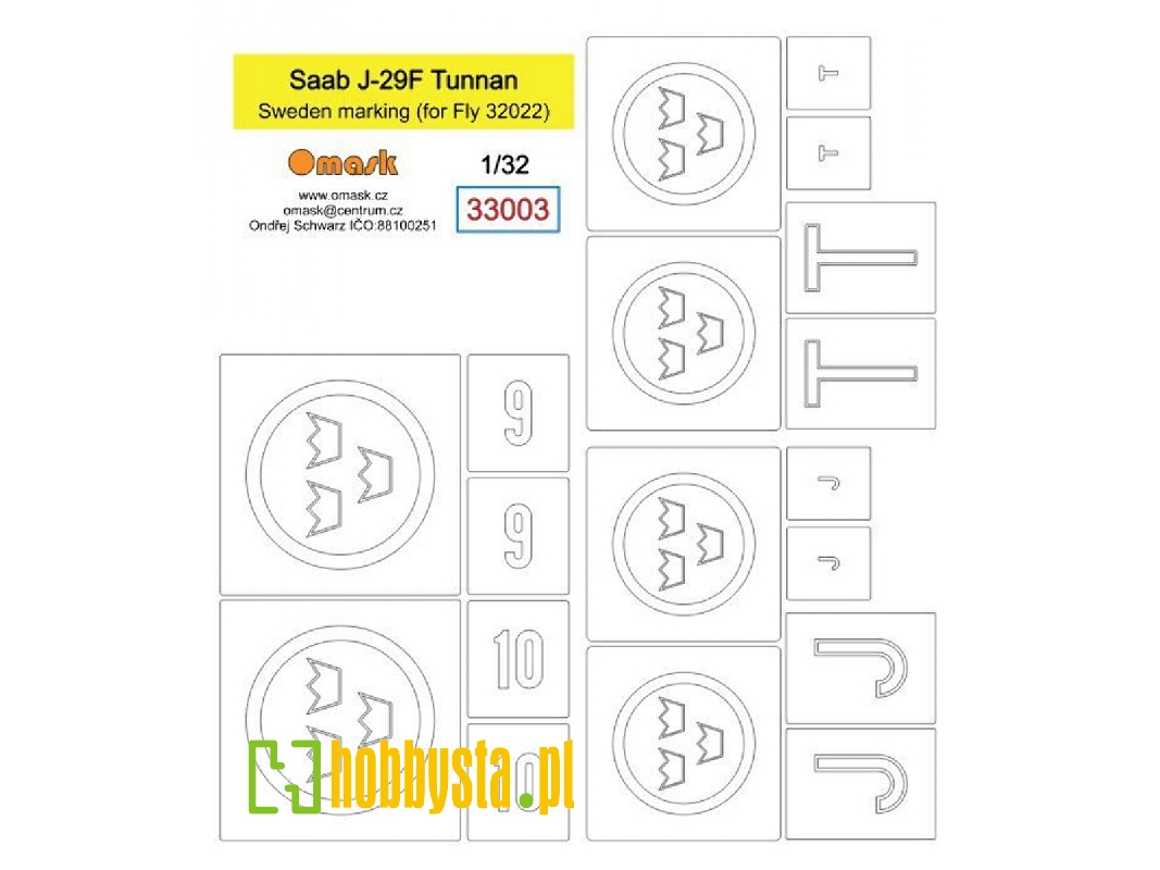 Saab J-29f Tunnan Sweden Marking Mask (For Fly 32022) - zdjęcie 1 Saab J-29f Tunnan Sweden Marking Mask (For Fly 32022) - zdjęcie 1