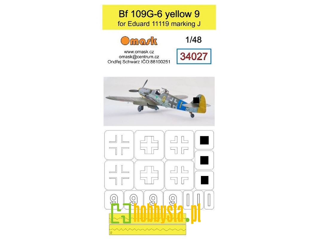 Jbf 109g-6 (Yellow 9) Mask For Eduard 11119 Marking J - zdjęcie 1 Jbf 109g-6 (Yellow 9) Mask For Eduard 11119 Marking J - zdjęcie 1