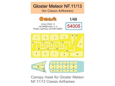 Gloster Meteor Nf.11 / Nf.13 - Canopy Mask (For Classic Airframes Kits) - zdjęcie 1
