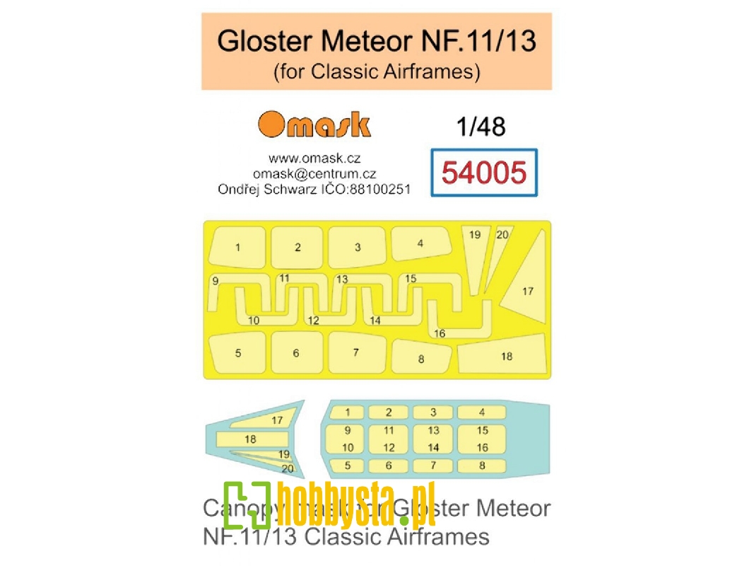 Gloster Meteor Nf.11 / Nf.13 - Canopy Mask (For Classic Airframes Kits) - zdjęcie 1 Gloster Meteor Nf.11 / Nf.13 - Canopy Mask (For Classic Airframes Kits) - zdjęcie 1