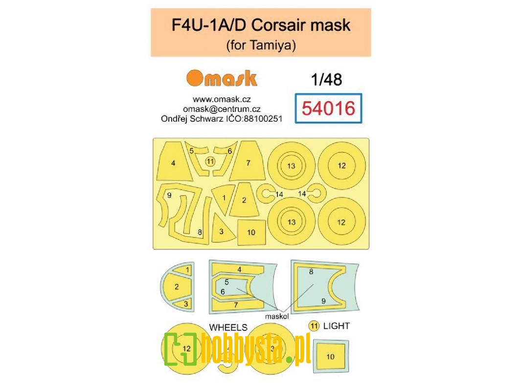 Vought F4u-1a/D Corsair Masks (For Tamiya Kits) - zdjęcie 1 Vought F4u-1a/D Corsair Masks (For Tamiya Kits) - zdjęcie 1