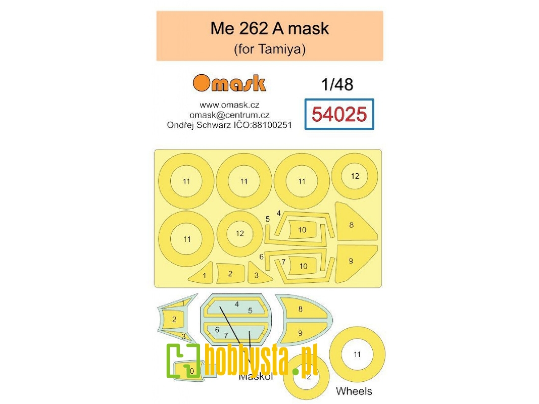 Messerschmitt Me 262 A Masks (For Tamiya Kits) - zdjęcie 1 Messerschmitt Me 262 A Masks (For Tamiya Kits) - zdjęcie 1