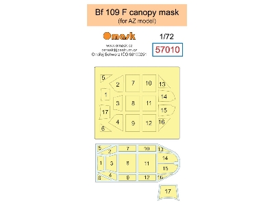 Messerschmitt Bf 109 F Canopy Mask (For Az Model Kits) - zdjęcie 1