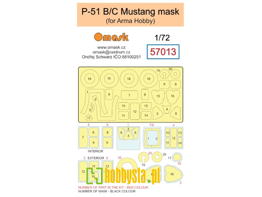 North American P-51 B/C Mustang Masks (For Arma Hobby Kits) - zdjęcie 1 North American P-51 B/C Mustang Masks (For Arma Hobby Kits) - zdjęcie 1