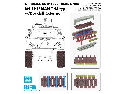 M4 Sherman T-48 Type Workable Tracks With Duckbill Extension (Plastic) - zdjęcie 1