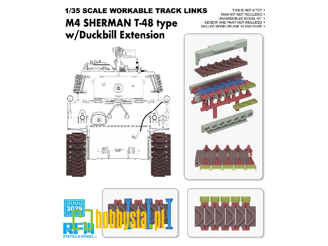 M4 Sherman T-48 Type Workable Tracks With Duckbill Extension (Plastic) - zdjęcie 1 M4 Sherman T-48 Type Workable Tracks With Duckbill Extension (Plastic) - zdjęcie 1