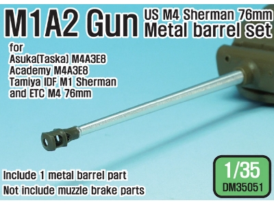 Us M4 Sherman 76mm M1a2 Metal Barrel Set (For 1/35 M4a3e8 Idf M1 Kit) - zdjęcie 1