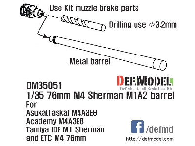 Us M4 Sherman 76mm M1a2 Metal Barrel Set (For 1/35 M4a3e8 Idf M1 Kit) - zdjęcie 4