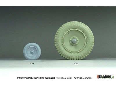 Ww2 German Sd.Kfz 250 Sagged Front Wheel Set (2) - (For Das Werk Kit) - zdjęcie 6