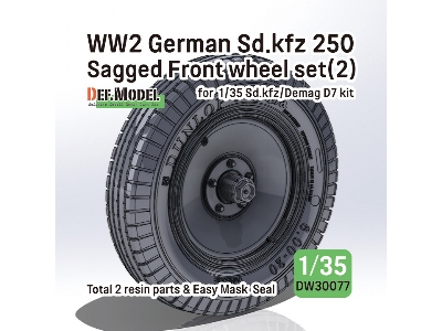 Ww2 German Sd.Kfz 250 Sagged Front Wheel Set (2) (For Sd.Kfz, Demag D7 Kit) - zdjęcie 1