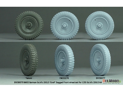 Ww2 German Sd.Kfz 250/3 'greif' Sagged Front Wheel Set (For Sd.Kfz 250/3 Kit) - zdjęcie 5