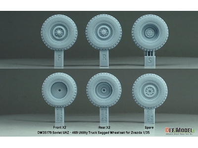 Soviet Uaz-469 Utility Truck Sagged Wheel Set (For Zvezda Kit) - zdjęcie 3