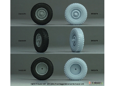 Soviet Uaz-469 Utility Truck Sagged Wheel Set (For Zvezda Kit) - zdjęcie 6