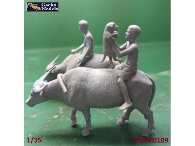 60'-70's Vietnamese Children, Puppy And Buffalo Set - zdjęcie 2