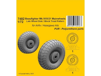 Beaufighter Mk.Vi/X/21 Mainwheels - Late Wheel Disk / Block Tread Pattern (For Airfix/Hasegawa) - zdjęcie 1