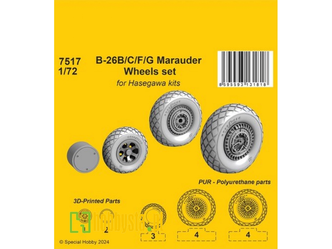 B-26b/C/F/G Marauder Wheels Set (For Hasegawa Kits) - zdjęcie 1 B-26b/C/F/G Marauder Wheels Set (For Hasegawa Kits) - zdjęcie 1