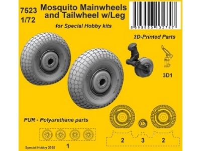 De Havilland Mosquito - Mainwheels And Tailwheel With Legs (For Special Hobby Kits) - zdjęcie 1