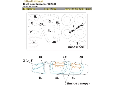 Blackburn Buccaneer S.2 C/D - Wheels And Canopy Frame Paint Masks (Designed To Be Used With Airfix Kits) - zdjęcie 1
