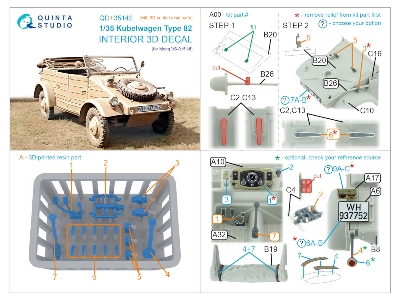 Kubelwagen Type 82 - 3d-printed & Coloured Interior On Decal Paper With 3d-printed Resin Parts (For Meng Vs-015 Kit) - zdjęcie 