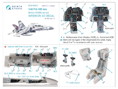 Mcdonnell Douglas F/A-18 D Late (Bunos 163986 And Up) - Interior 3d Decal With 3d-printed Resin Parts (For Hasegawa Kits) - zdjÄ