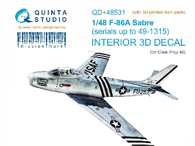 F-86 A Sabre - 3d-printed & Coloured Interior On Decal Paper With 3d-printed Resin Part (For Clear Prop Kits) - zdjęcie 1