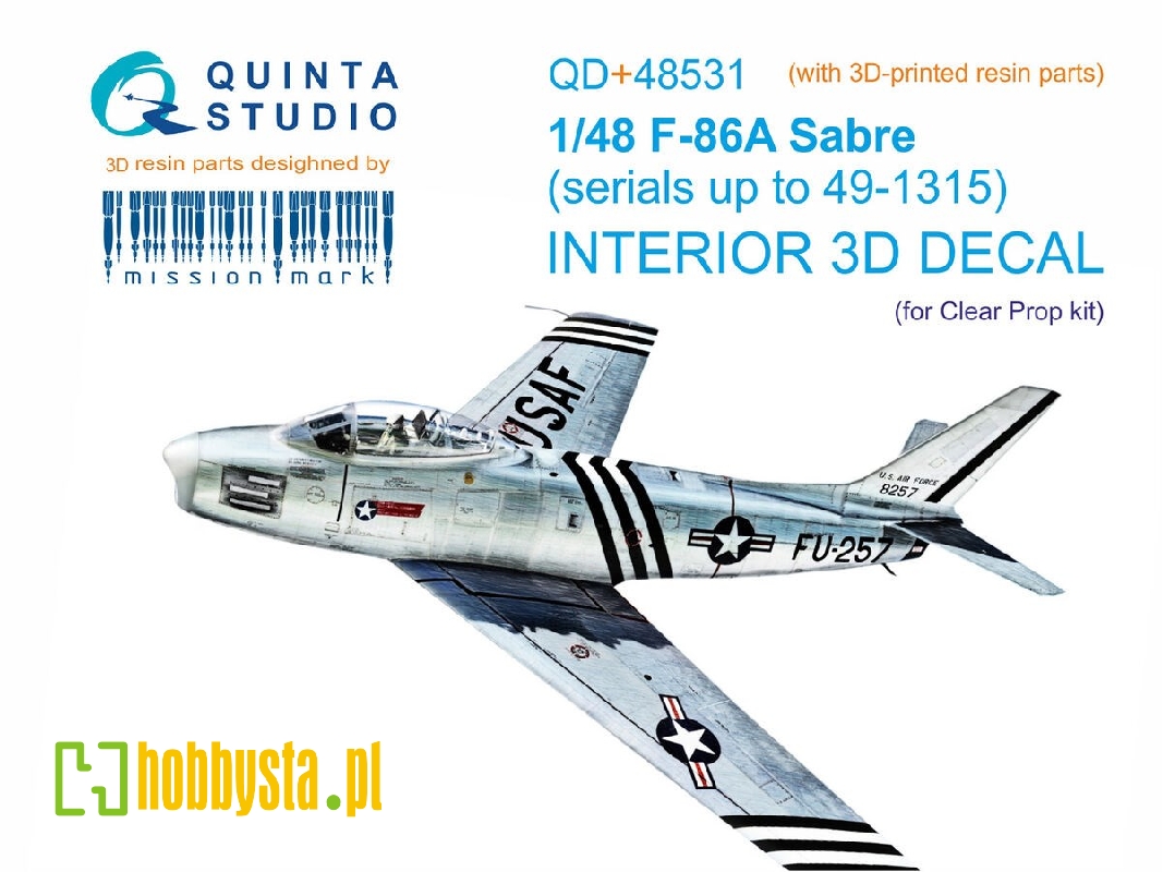 F-86 A Sabre - 3d-printed & Coloured Interior On Decal Paper With 3d-printed Resin Part (For Clear Prop Kits) - zdjęcie 1 F-86 A Sabre - 3d-printed & Coloured Interior On Decal Paper With 3d-printed Resin Part (For Clear Prop Kits) - zdjęcie 1