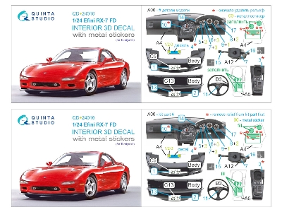 Efini Rx-7 Fd - 3d-printed & Coloured Interior On Decal Paper With Metal Sticker Parts (For Tamiya Kits) - zdjęcie 2