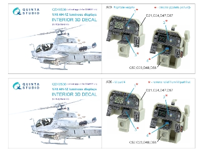 Bell Ah-1 Z Zulu Cobra / Viper Luminous Displays - 3d-printed & Coloured Interior On Decal Paper (For Kitty Hawk Kits) - zdjęci