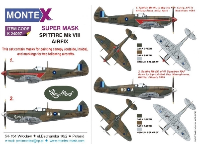 Supermarine Spitfire Mk.Viii - Super Painting Mask Set (For Airfix Kits) - zdjęcie 1