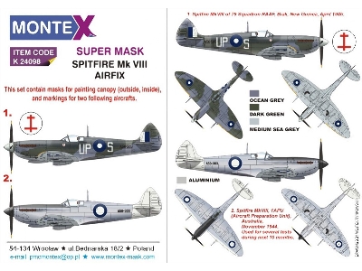 Supermarine Spitfire Mk.Viii - Super Painting Mask Set (For Airfix Kits) - zdjęcie 1
