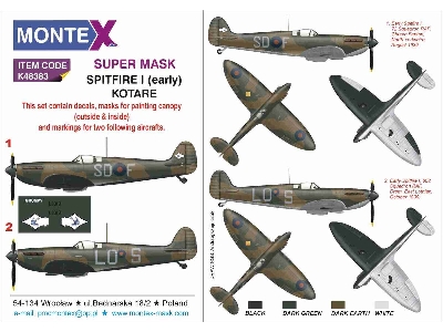 Supermarine Spitfire Mk.I (Early) - Super Painting Mask Set (For Kotare Kits) - zdjęcie 1