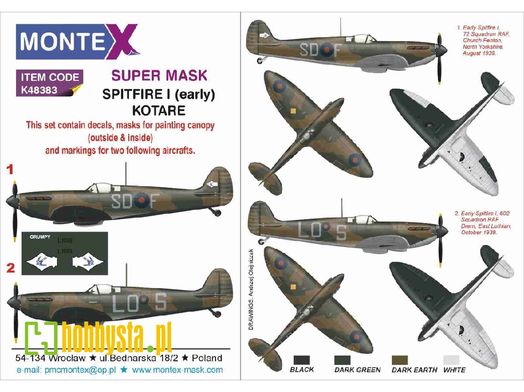 Supermarine Spitfire Mk.I (Early) - Super Painting Mask Set (For Kotare Kits) - zdjęcie 1 Supermarine Spitfire Mk.I (Early) - Super Painting Mask Set (For Kotare Kits) - zdjęcie 1