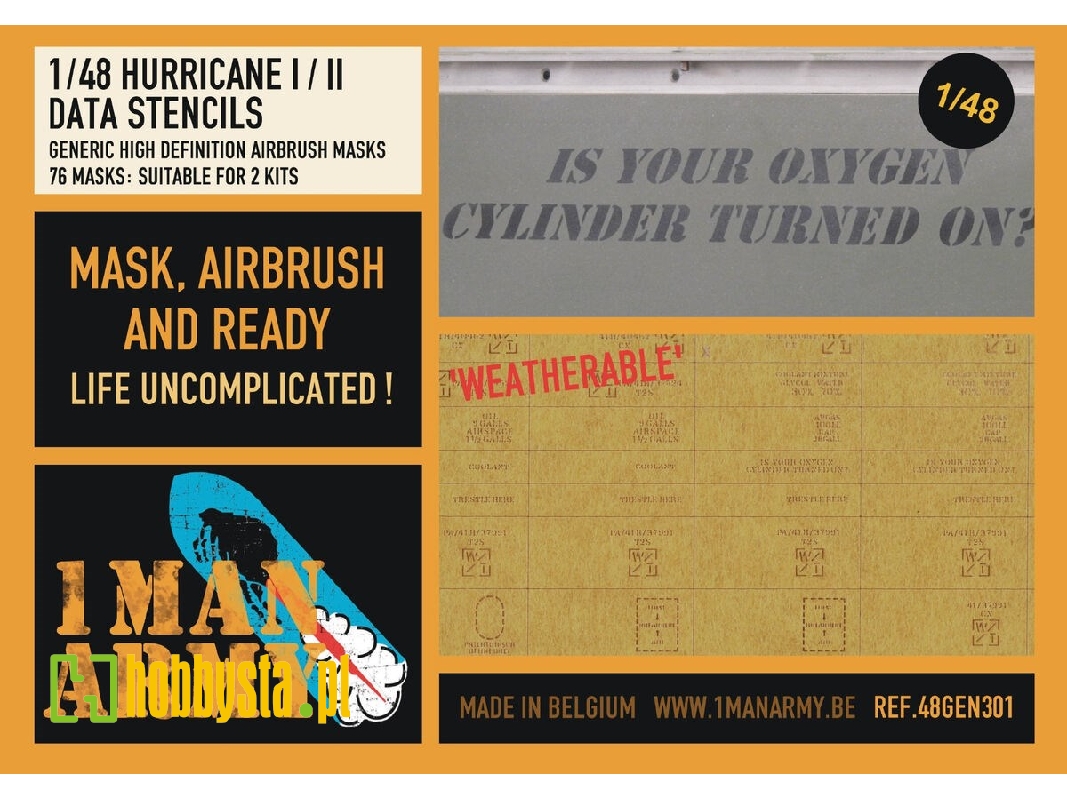 Hawker Hurricane Mk.I / Mk.Iib / Mk.Iic - Data Stencils Generic Set (For Airfix, Arma Hobby, Hasegawa And Hobby Boss Kits) - zdj Hawker Hurricane Mk.I / Mk.Iib / Mk.Iic - Data Stencils Generic Set (For Airfix, Arma Hobby, Hasegawa And Hobby Boss Kits) - zdj