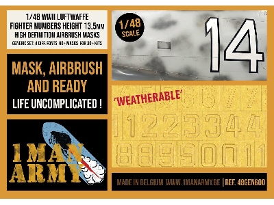 Focke-wulf Fw-190 A-series - High Definition airbrush Masks Fighter Numbers (13,5 Mm) General set - zdjęcie 1