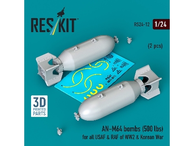 An-m64 Bombs (500 Lbs) For All Usaf & Raf Of Ww2 & Korean War (2pcs) (3d Printed) - zdjęcie 3