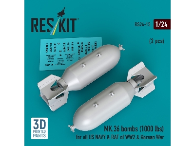 Mk.36 Bombs (1000 Lbs) For All Us Navy & Raf Of Ww2 & Korean War (2 Pcs) (3d Printed) - zdjęcie 1