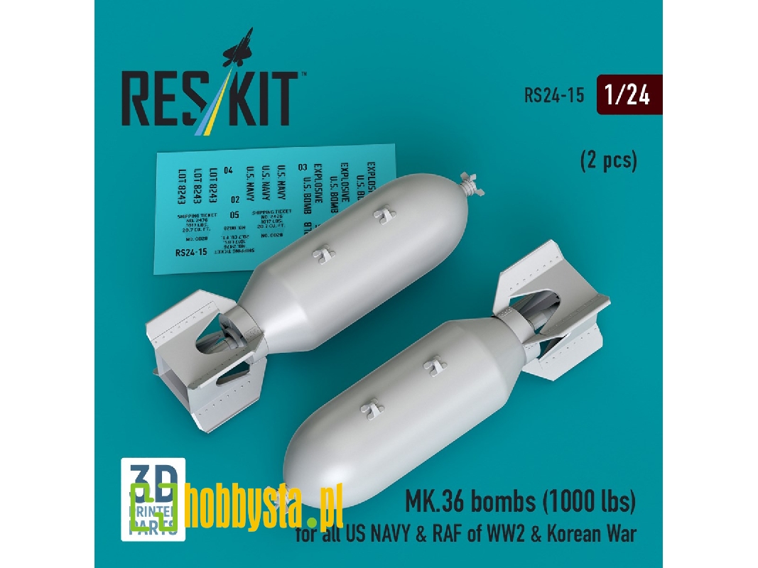 Mk.36 Bombs (1000 Lbs) For All Us Navy & Raf Of Ww2 & Korean War (2 Pcs) (3d Printed) - zdjęcie 1
