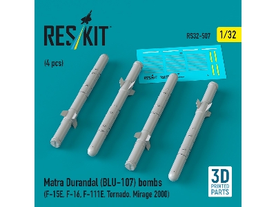 Matra Durandal (Blu-107) Bombs (4pcs) (F-15e, F-16, F-111e, Tornado, Mirage 2000) (3d Printed) - zdjęcie 1
