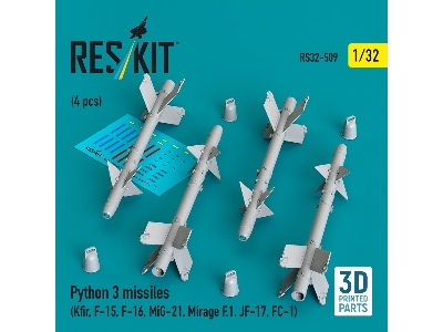 Python 3 Missiles (4pcs) (Kfir, F-15, F-16, Mig-21, Mirage F.1, Jf-17, Fc-1) (3d Printed) - zdjęcie 1