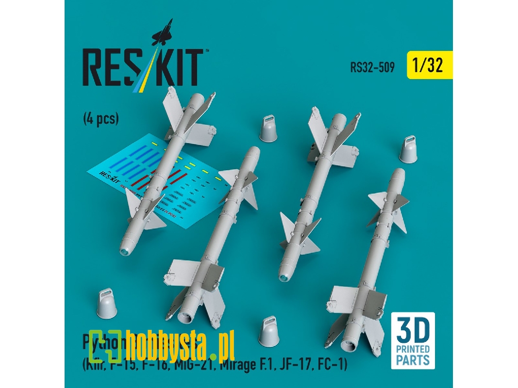 Python 3 Missiles (4pcs) (Kfir, F-15, F-16, Mig-21, Mirage F.1, Jf-17, Fc-1) (3d Printed) - zdjęcie 1 Python 3 Missiles (4pcs) (Kfir, F-15, F-16, Mig-21, Mirage F.1, Jf-17, Fc-1) (3d Printed) - zdjęcie 1